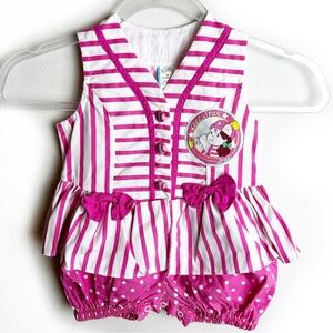 Vintage baby baseball romper baby girl pink and white stripe sailor outfit 3T